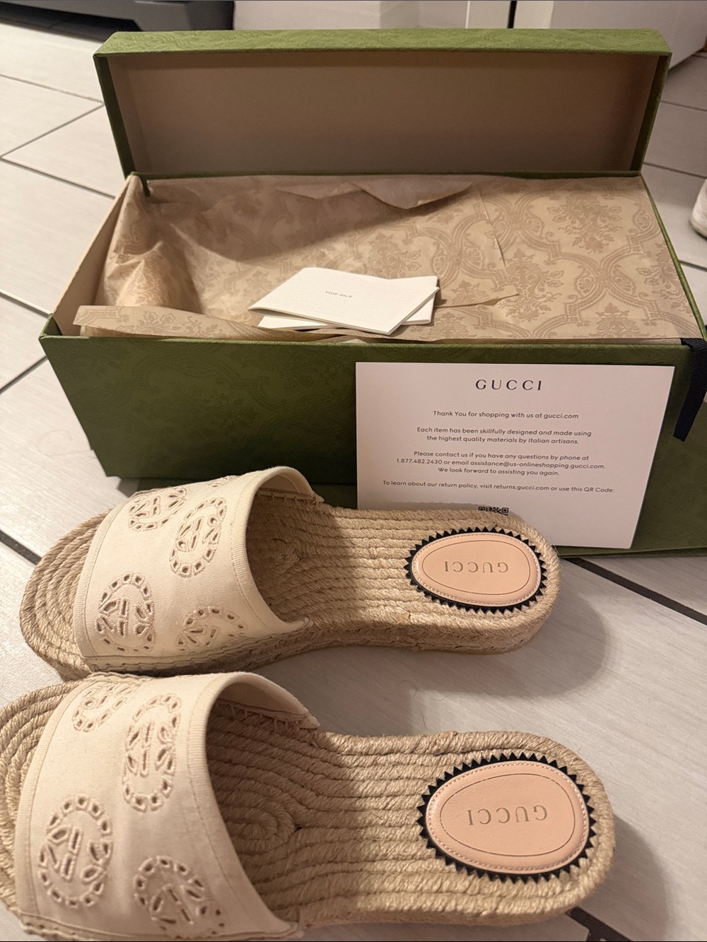 Gucci Beige Espadrille Logo Slide Mules